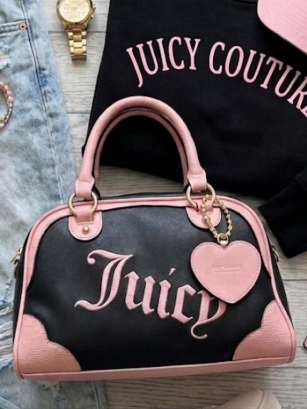 Juicy Couture Urban Heritage Bowler Liquorice & Pink Logo Satchel